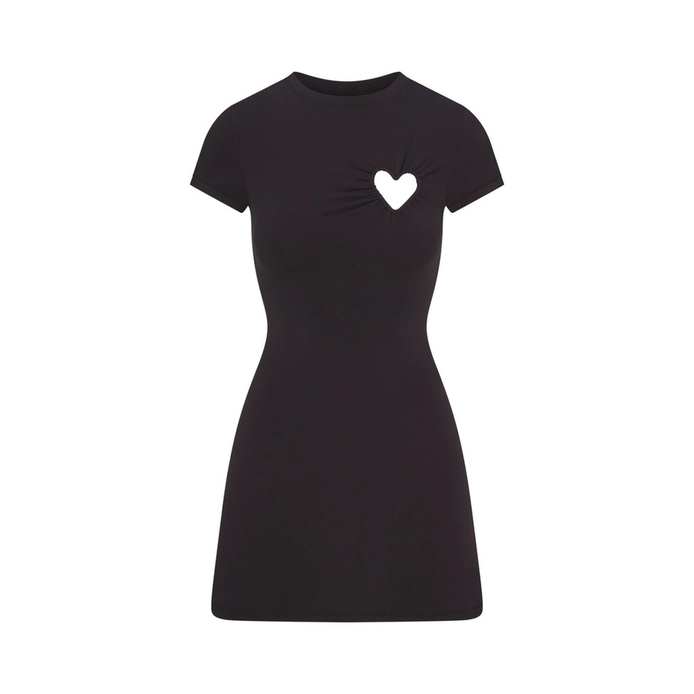 NWT SKIMS Cotton Jersey Heart Mini Dress in SOOT sz XXS - RARE